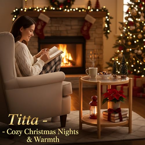 Tiita Rattan Nightstand Side Table, Bamboo Accent Bedside Tables, Glass Coffee Tables, Boho Wooden End Table with Storage for Small Space, Living Room and Bedroom - color: Coffee Table-glass