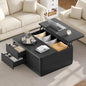 Itaar 39.4'' Lift Top Coffee Table with Storage, Fluted Coffee Tables for Living Room, Square Coffee Table with Large Hidden Compartment & 2 Drawrs & Adjustables Shelves, Black - color: Black