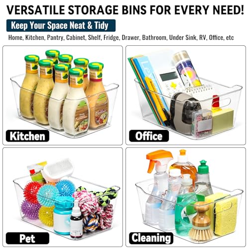 12 PACK Multi-Use Clear Plastic Storage Bins for Organizing w/Labels - Home, Kitchen, Pantry, Bathroom, Office, Cabinet Shelf Organizer Bins - SOHO Collection, RV, Fridge Organization Containers - L - size: Large