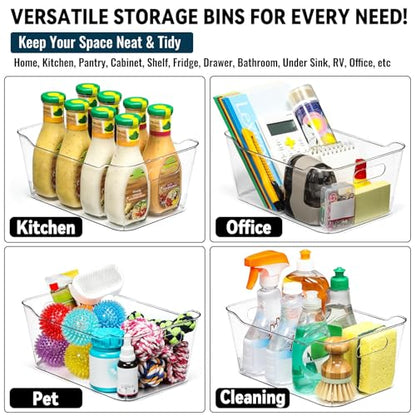 12 PACK Multi-Use Clear Plastic Storage Bins for Organizing w/Labels - Home, Kitchen, Pantry, Bathroom, Office, Cabinet Shelf Organizer Bins - SOHO Collection, RV, Fridge Organization Containers - L - size: Large