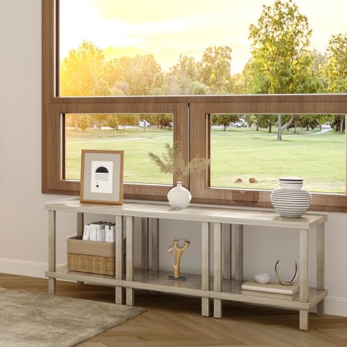 MMEOLUOOK Large End Table Square Side Table Modern Sofa Table 20 Inch Industrial Coffee Table NightStand with 2-Tier Storage Shelf for Living Room Bedroom Oak Grey MLBZ06Z - color: Oak Grey