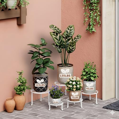 5-Pack Heavy Duty Plant Stand, Metal Flower Pot Holder for Indoor Outdoor Use - color: Diamond-White