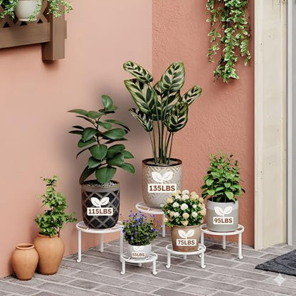 5-Pack Heavy Duty Plant Stand, Metal Flower Pot Holder for Indoor Outdoor Use - color: Diamond-White