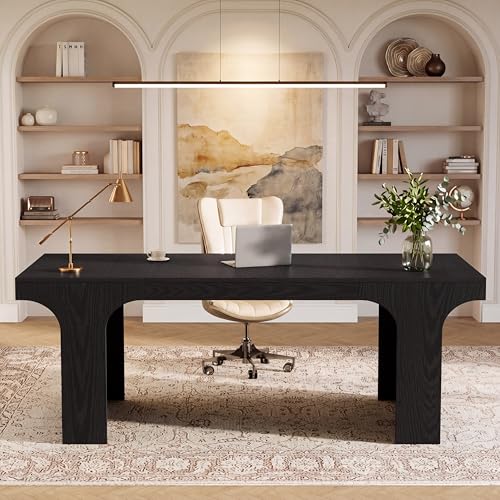 Tribesigns 70.87" Executive Office Desk with Arched Design, Black | Modern Wooden Writing Table, Large Workspace Computer Desk Simple Business Furniture for Home Office, Sturdy Room - color: Black