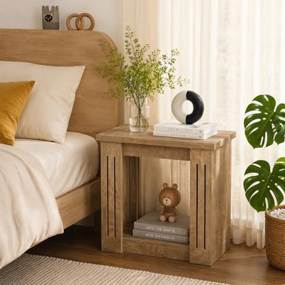 Tribesigns Side Table, 2-Tier Farmhouse End Table with Storage, Wooden Nightstand for Bedroom, Living Room, Office, Small Spaces, 2 Pack Brown