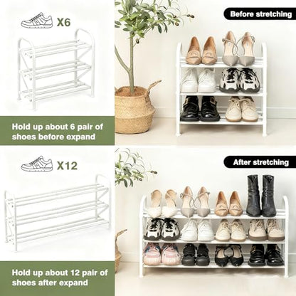3-Tier Shoe Rack for Closet, 16"-32" Expandable Shoe Rack Adjustable for Entryway Closet Doorway Sturdy Metal, White - color: White 3 Layers and 3 Tubes