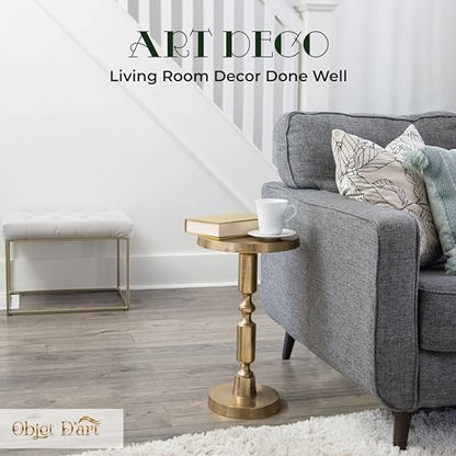 OBJET D'ART Rhodes Small Round Gold End Table, 21" H | Vintage Metal Accent, Side Table, Pedestal, Cocktail, Drink Table, Living Room, Small Spaces, Modern Look, Quality Build - style: Rhodes