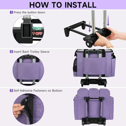 Large Rolling Cleaning Caddy Bag with Detachable Trolley,Cleaning Cart on Wheels with Shoulder Strap,Cleaning Supplies Organizer for Housekeepers,Purple - color: Purple