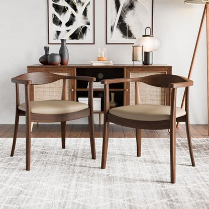Furniture of America Nazaen I Mid-Century Modern Solid Wood 245-inch Side Chairs Set of 2 with Arm Rest, Semi-Handmade, Upholstered Seating for Home Kitchen, Dining Room, Rich Walnut - color: Rich Walnut, size: Style 1