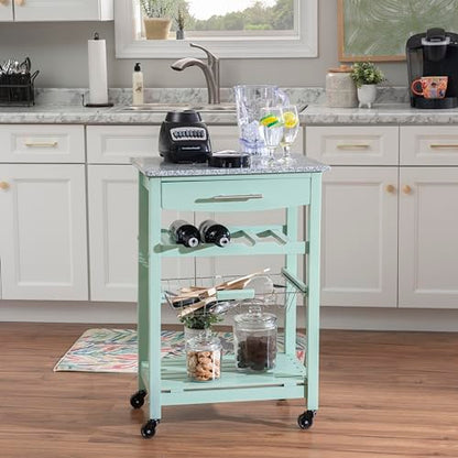 Linon Kitchen Island, Green, 15.75 x 22.83 x 33.86 Inches - color: Green and Granite, style: Whitney