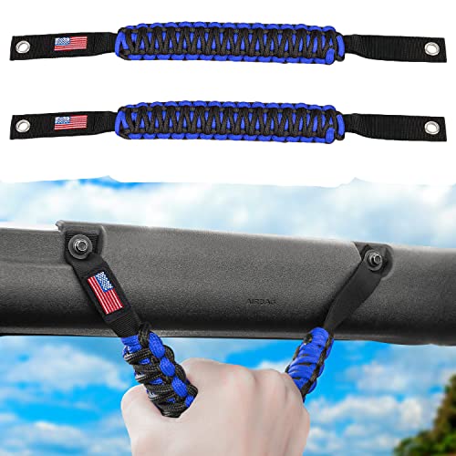 E-cowlboy Roll Bar Grab Handles Paracord Grip Handle for Ford Bronco 2021 2022 2023 2024 2-Door 4-Door Interior Accessories Premium Paracord US Flag (Blue 2 Pack) - color: Blue, size: 2 Pack