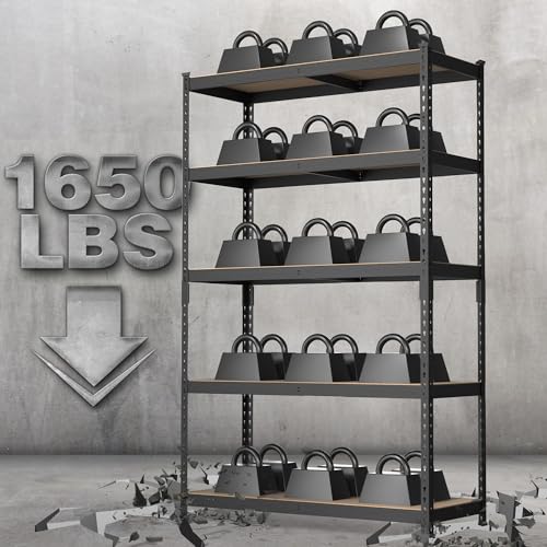 WORKPRO Shelving with MDF Board, 35-3/10”W x 17-1/2”D x 72”H, 1650LBS Load - color: Black, size: 35.3W x 17.5"D x 72"H