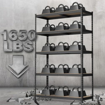 WORKPRO Shelving with MDF Board, 35-3/10”W x 17-1/2”D x 72”H, 1650LBS Load - color: Black, size: 35.3W x 17.5"D x 72"H