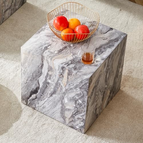 15.7" H Square Compact Coffee Table,Small Cube End Table,Modern Side Table with Stylish Faux Marble Pattern,Minimalist Accent Table for Living Room,Office,Apartment,Nightstand(Grey,15.7") - color: Grey,15.7"h