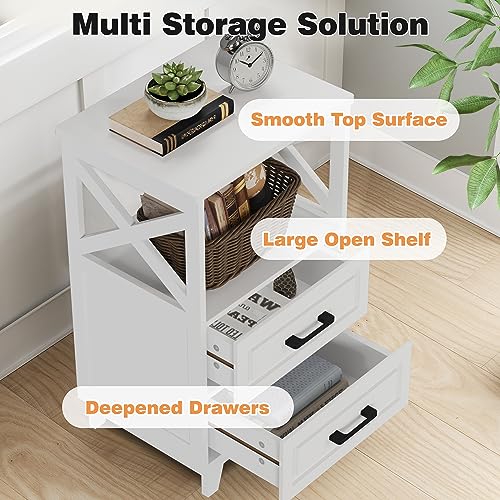 FansaFurn White Farmhouse Nightstand Wooden Rustic End Table Side Cabinet for Bedroom, Living Room, 13" D x 18" W x 28" H(Set of 1) - color: White, size: 13" D x 18" W x 28" H (Set of 1)