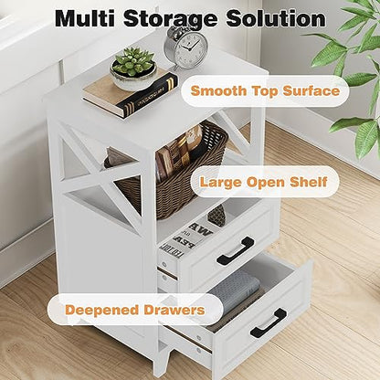FansaFurn Tall Nightstand Wooden Rustic Bedside End Table for Bedroom, Living Room, 13" D x 18" W x 28" H(Set of 2), White - color: White, size: 13" D x 18" W x 28" H (Set of 2)