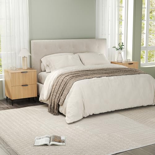 SUNWAVE Fluted Nightstand Set of 2, Modern Night Stands with 2 Drawers | Bedside Table for Twin/Full/Queen Bed, End Table with Robot-friendly Metal Legs for Bedroom, Living Room - color: 2 Drawers-2pcs-oak