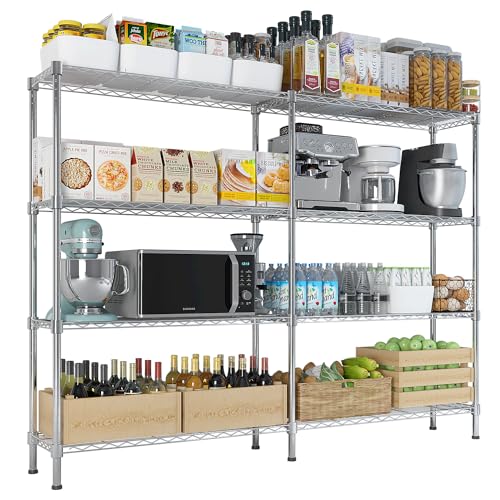 4-Tier Shelf, Adjustable Wire Metal Rack Shelving, Heavy Duty Standing Storage Shelves, Garage, Kitchen, Office, Bathroom, Shelfs Easy Assembly, 57.9" W x 13.8" D x 59" H, Chrome - color: Chrome, size: 4-tier 57.87"W x 13.78"D x 59.06"H