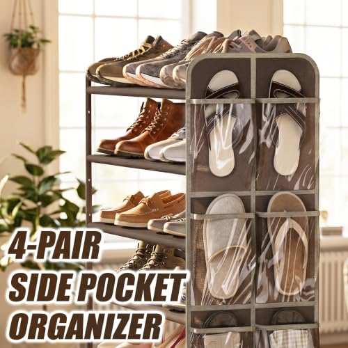Simple Houseware 6-Tier Shoe Rack Storage Organizer w/Side Hanging Bag, Bronze - color: Bronze