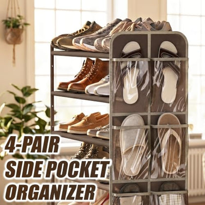 Simple Houseware 6-Tier Shoe Rack Storage Organizer w/Side Hanging Bag, Bronze - color: Bronze