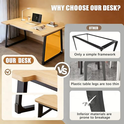 Computer Desk 39.4 Inch Small Office Desk with Wood Top and Metal Frame, Study Writing Desk for Home, Bedroom, Gaming, U-Shaped Leg Design, Modern Simple - color: Frame：black/Board：teak