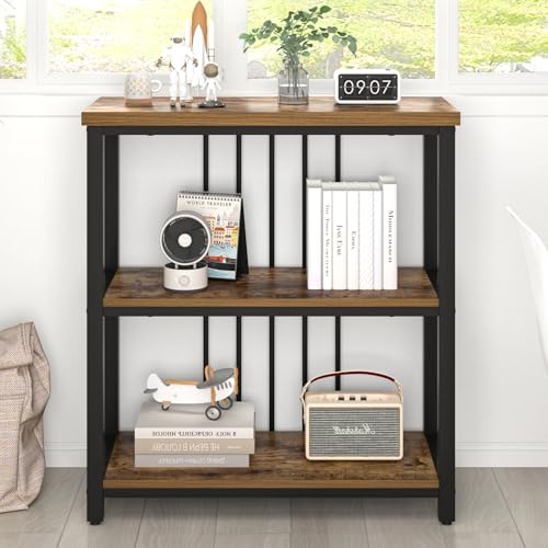 FOLUBAN 3 Tier Bookshelf, Industrial Wood and Metal Bookcase, Small Book Shelf for Home Office Bedroom Living Room, Rustic Brown - color: Brown, size: 12.6"D x 29.5"W x 32.3"H