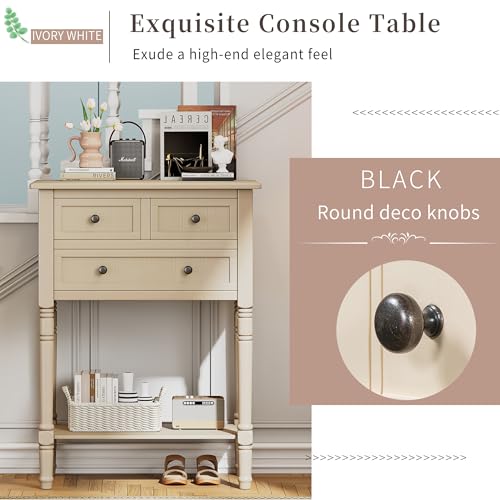 P PURLOVE Antique Narrow Console Table,Slim Sofa Entry Table with 3 Storage Drawer for Living Room,Entryway - color: Beige