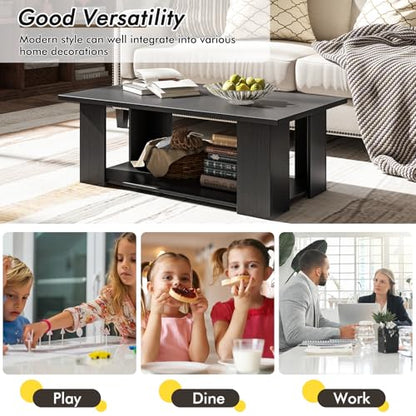 Tangkula 2-Tier Coffee Table, Modern Rectangular Center Cocktail Table with 5 Support Legs, Wooden Accent Living Room Furniture, Small Coffee Table for Small Spaces, Easy Assembly (Black) - color: Black