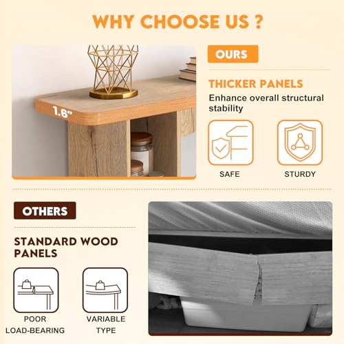 Sonharlar 55 Inch Entryway Table Single-Shelf Cabinet, 1.6 Inch Thick Desktop Wooden Console Table with Socket Farmhouse Sofa Table for Entrance, Hallway, Living Room,Behind Couch(Natural Brown) - color: Natural Brown, size: 55IN 1T