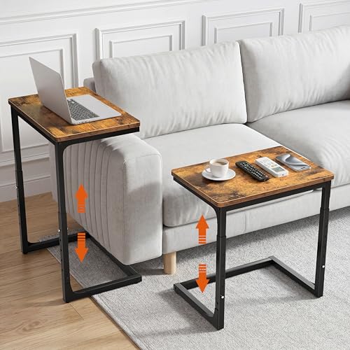 5-Level Adjustable C Side Table - End Table Living Room Bedroom Indoor Small C Shaped Couch Tray Desk, Farmhouse Brown - color: Brown