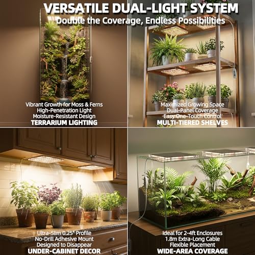 Dual Head Under Shelf Grow Light, Stick On LED Shelf Plant Light with Timer | Dual Head Under Cabinet Grow Light, Full Spectrum 3500K High PPFD LED for Plant Stands, Shelves & Multi-Plant Coverage - size: 2 Head 1 Pack Plus