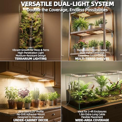 Dual Head Under Shelf Grow Light, Stick On LED Shelf Plant Light with Timer | Dual Head Under Cabinet Grow Light, Full Spectrum 3500K High PPFD LED for Plant Stands, Shelves & Multi-Plant Coverage - size: 2 Head 1 Pack Plus