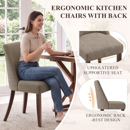 COLAMY Upholstered Dining Chairs Set of 6, Mid Century Modern Kitchen Chairs with Back, Farmhouse Fabric Side Dining Room Chairs with Wood Legs for Dining Room Restaurant, Brown - color: Brown, size: Set of 6