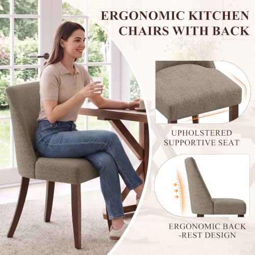 COLAMY Upholstered Dining Chairs Set of 4, Mid Century Modern Kitchen Chairs with Back, Farmhouse Fabric Side Dining Room Chairs with Wood Legs for Dining Room Restaurant, Brown - color: Brown, size: Set of 4