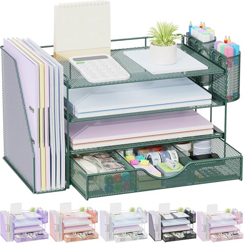 gianotter 4-Tier Desk Organizer with Drawers, File Holders, Letter Trays and Pen Holders - Workspace Accessories for Office Supplies (Green) - color: Green, size: 4T