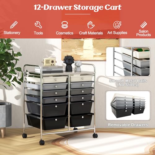 Moccha 12-Drawer Rolling Storage Cart - Utility Cart on Wheels with Lockable Casters for Craft Art Supply Paper Salon, Mobile Drawer Carts for Classroom Teacher School Office (Gradient Grey) - color: Gradient Grey, style: 12 Drawers
