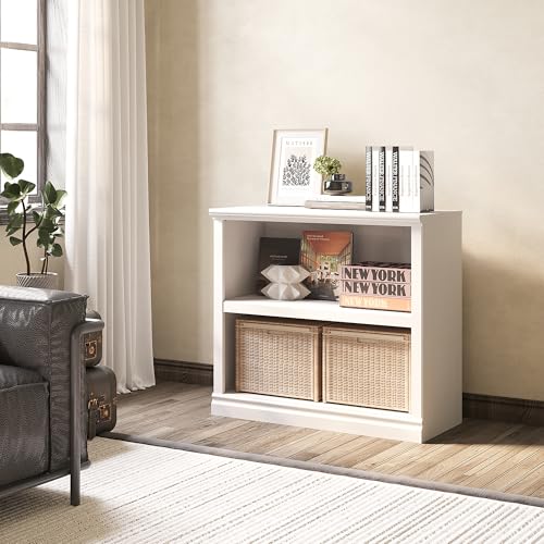 Bevfint 30" Bookcase, White Floor Standing Bookshelf, 2-Tier Display Shelves Open Storage Organizer, Book Case for Living Room Hallway Kitchen Home Office Bedroom, White 2 Tiers - color: White Wood-like Surface, size: 2-Tier Open Bookcase
