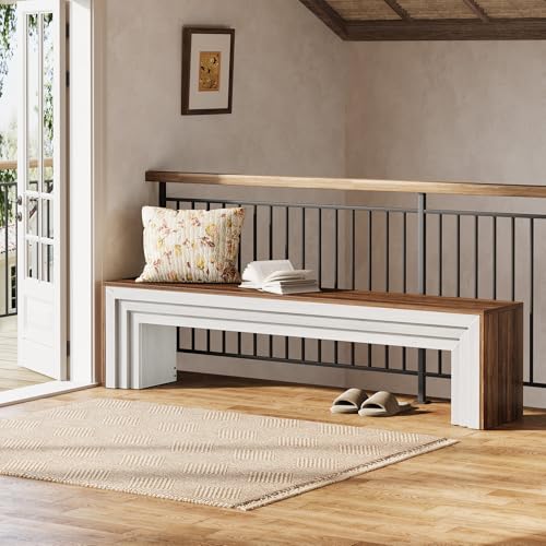 Tribesigns 71" Extra Long Entryway Bench, Farmhouse Bed Bench (Brown&White) | Modern Wooden Shoe Bench Indoor Seating with Layered Design for Hallway, Bedroom, Living Room, Sofa Back, Dining Room - color: Brown & White