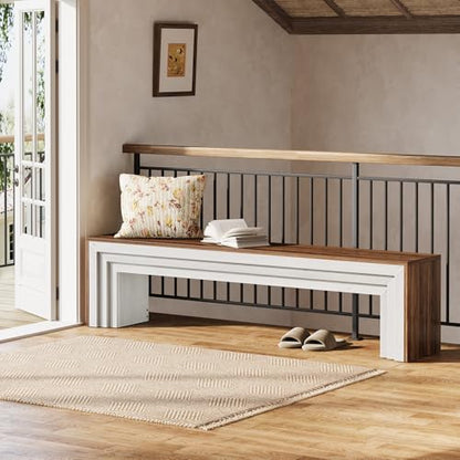 Tribesigns 71" Extra Long Entryway Bench, Farmhouse Bed Bench (Brown&White) | Modern Wooden Shoe Bench Indoor Seating with Layered Design for Hallway, Bedroom, Living Room, Sofa Back, Dining Room - color: Brown & White