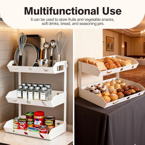 GOENDR Fruit Basket for Kitchen Counter – 3 Tier Metal Fruit Bowl with Banana Hanger, Convertible to 2 Tier, Large Capacity Countertop Organizer for Fruit Vegetables Bread Snack Produce Storage
