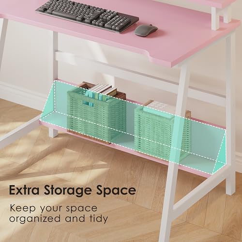 ALISENED 31.5 Inch Small Office Desk with Storage, Small Desk for Small Spaces, Compact Home Office Desk, Mini Study Desk for Bedroom, Pink - color: Pink