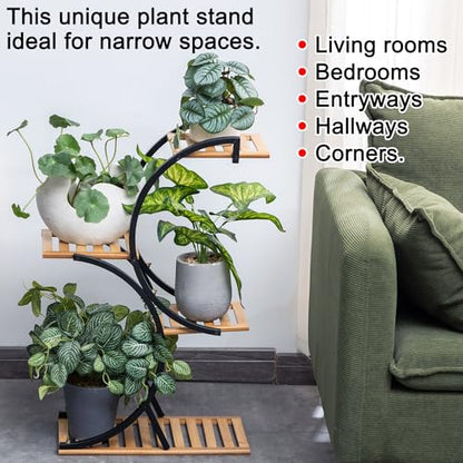 Bamboo 4-Tier Plant Stand Rack Multiple Flower Pot Holder Shelf Indoor Outdoor Planter Display Shelving Unit for Patio Garden Corner Balcony Living Room