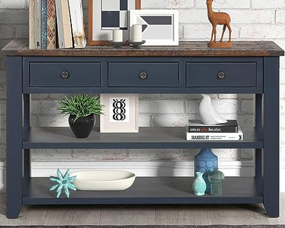 LKTART Solid Wood Console Table for Entryway;Sofa Table with Storage | 48.8 Inch Blue Real Wood Farmhouse Console Table with Drawers;Entry Way Table for Living Room,Foyer,Hallway;Easy Assembled - color: Blue