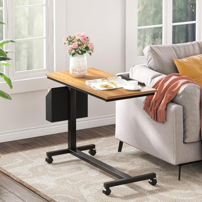 Tribesigns Height Adjustable C-Shaped Table with Wheels, Mobile Couch Side Table with with Tiltable Drawing Board, Portable Sofa Bedside Laptop Stand C Shaped Desks for Living Room, Bedroom