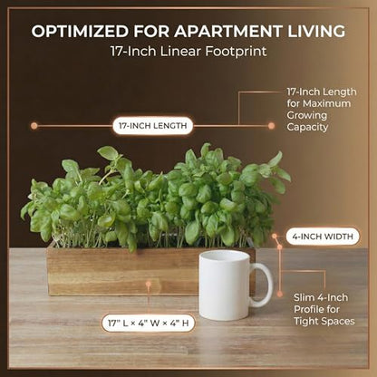 zaqro Indoor Planter Box Set of 2-17” x 4” Small Acacia Wood Window Sill Herb Planters - Rectangular Wooden Centerpiece Boxes with Liners - No Drain Holes - for Kitchen Tabletop Countertop