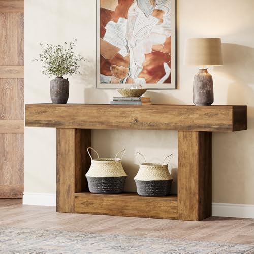 Tribesigns 63-Inch Long Console Table, 2-Tier Entryway Table Sofa Table with Storage, Farmhouse Wood Behind Couch Table for Living Room, Hallway, Rustic Brown - color: Rustic Brown