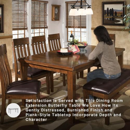 Signature Design by Ashley Ralene Extendable Dining Table, With Butterfly Leaf Seats 6-8, Wood Dining Room Table for Family Meals, Burnished Brown 42 x 60-78 Inch | 18-inch self-storing butterfly leaf, Crafted from veneers, wood and engineered wood, Seats