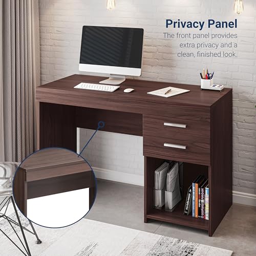 Techni Mobili 48 Inch Modern Compact Computer Desk with Drawers, Espresso | 48 Inch modern desk with storage drawers, sturdy frame, compact design, ideal for bedrooms and home office workspaces - color: Espresso