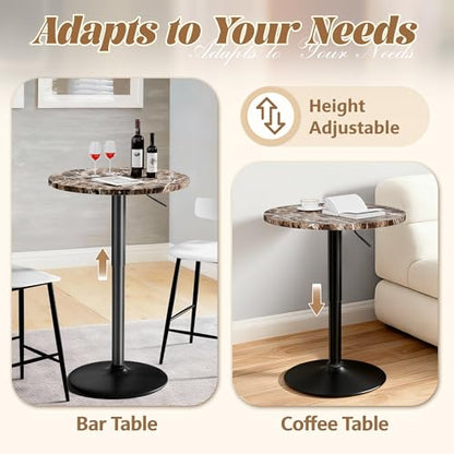 Shahoo Bar Table, Adjustable Height Pub Table 27.4-36 Inches, Cocktail Table for Bar, Bistro, Café, Home, Faux Marble - color: Faux Marble, style: Height Adjustable