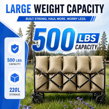 Wagons Carts Foldable, 500 lb 220L Collapsible Wagon with Brakes | Folding Wagon Cart with brakes, compact folding design and large storage for camping, groceries, sports and outdoor hauling - size: 500LB